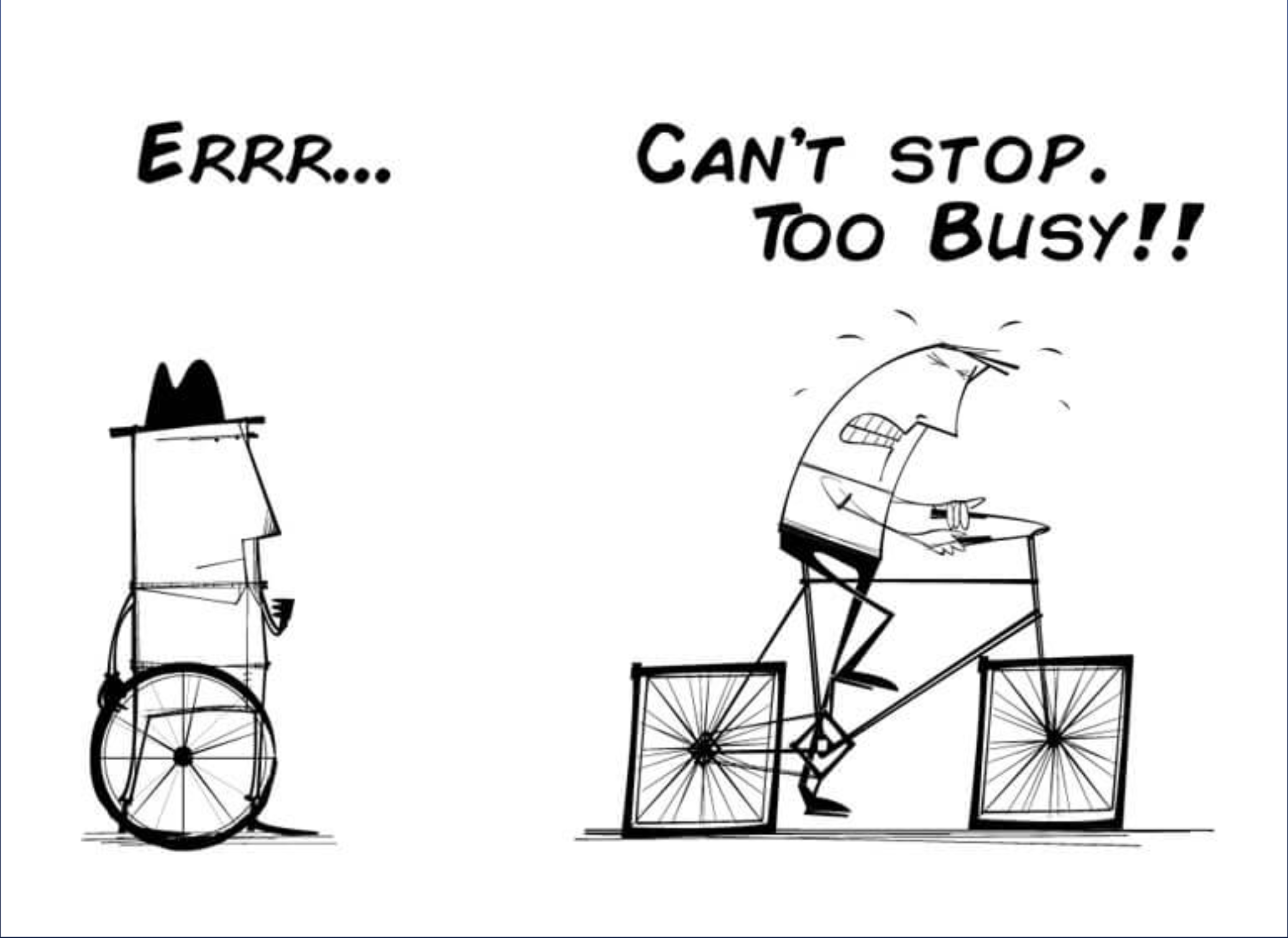 Square bicycle wheels with person trying to drive it, another person to the side with a circle wheel.